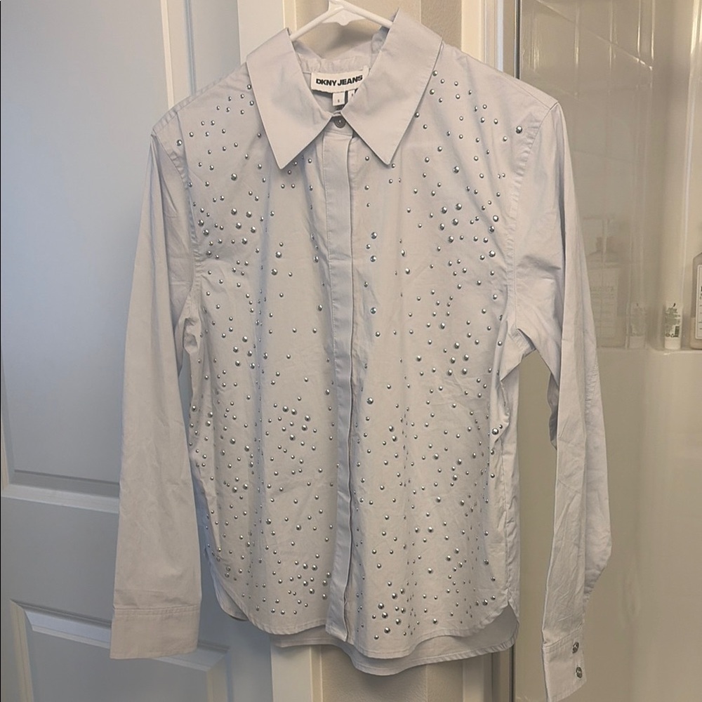 Dkny White Studded Long-Sleeve Dress Shirt